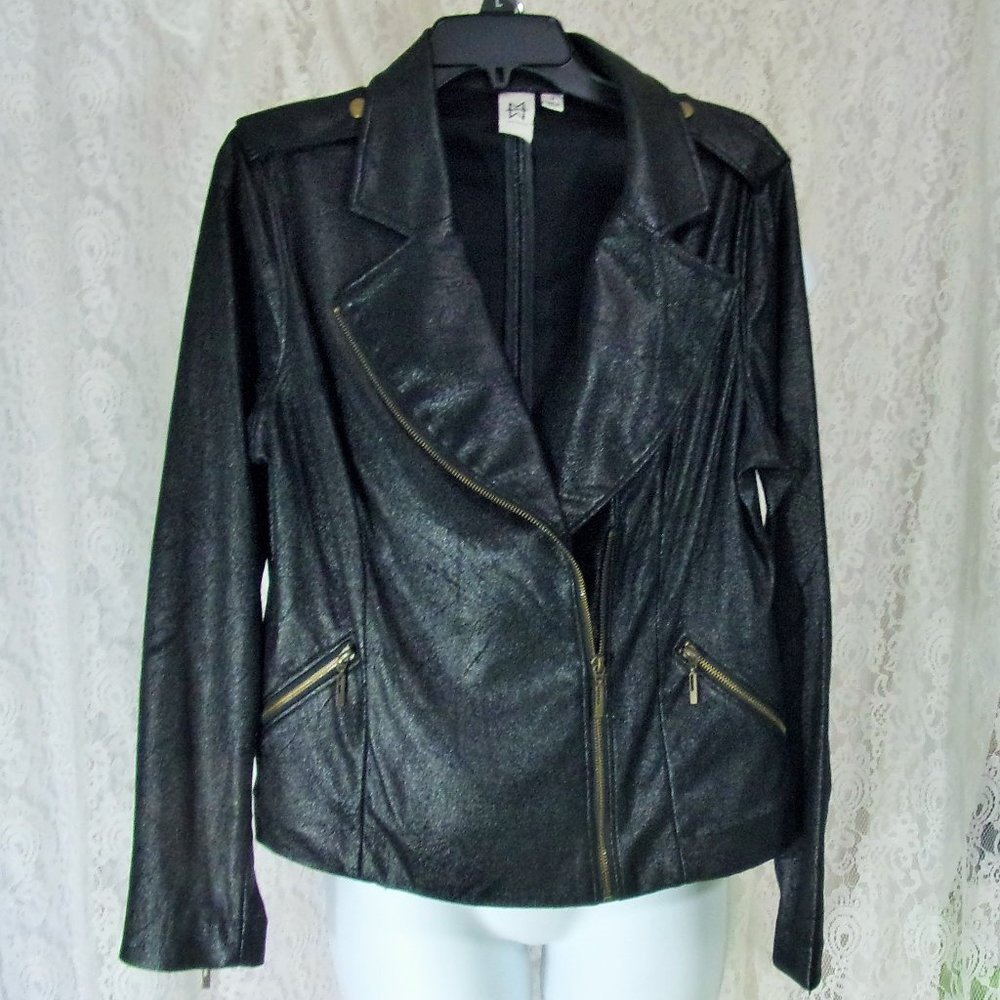 Marc Bower Black Moto Jacket with metallic fleck finish EUC